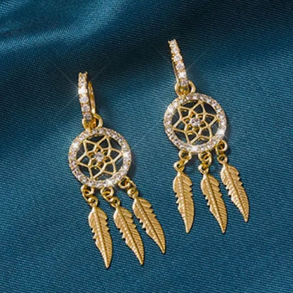 BESTSELLER EARRINGS DREAM CATCHER GOLD TONE CRYSTAL DIAMOND